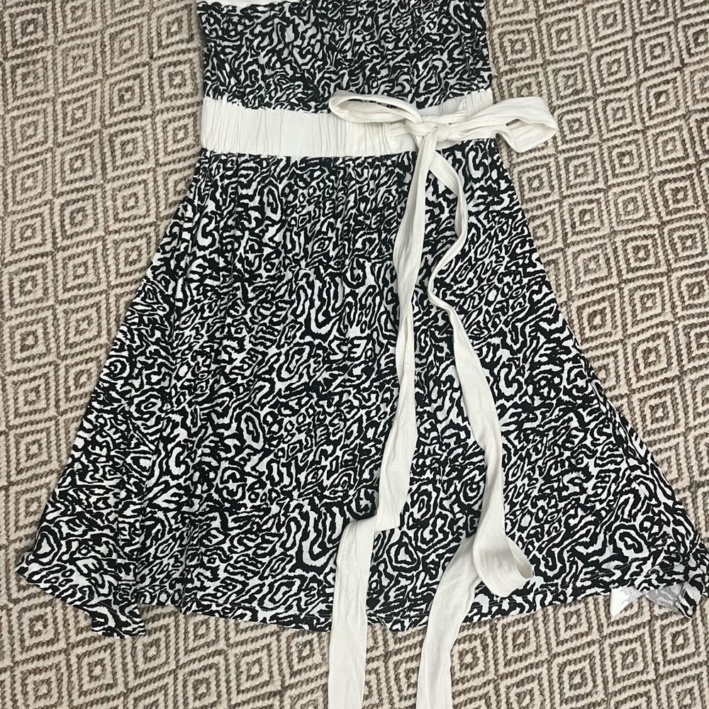 Diesel Black and White A-Line Strapless Dress with Smocked Tie Front